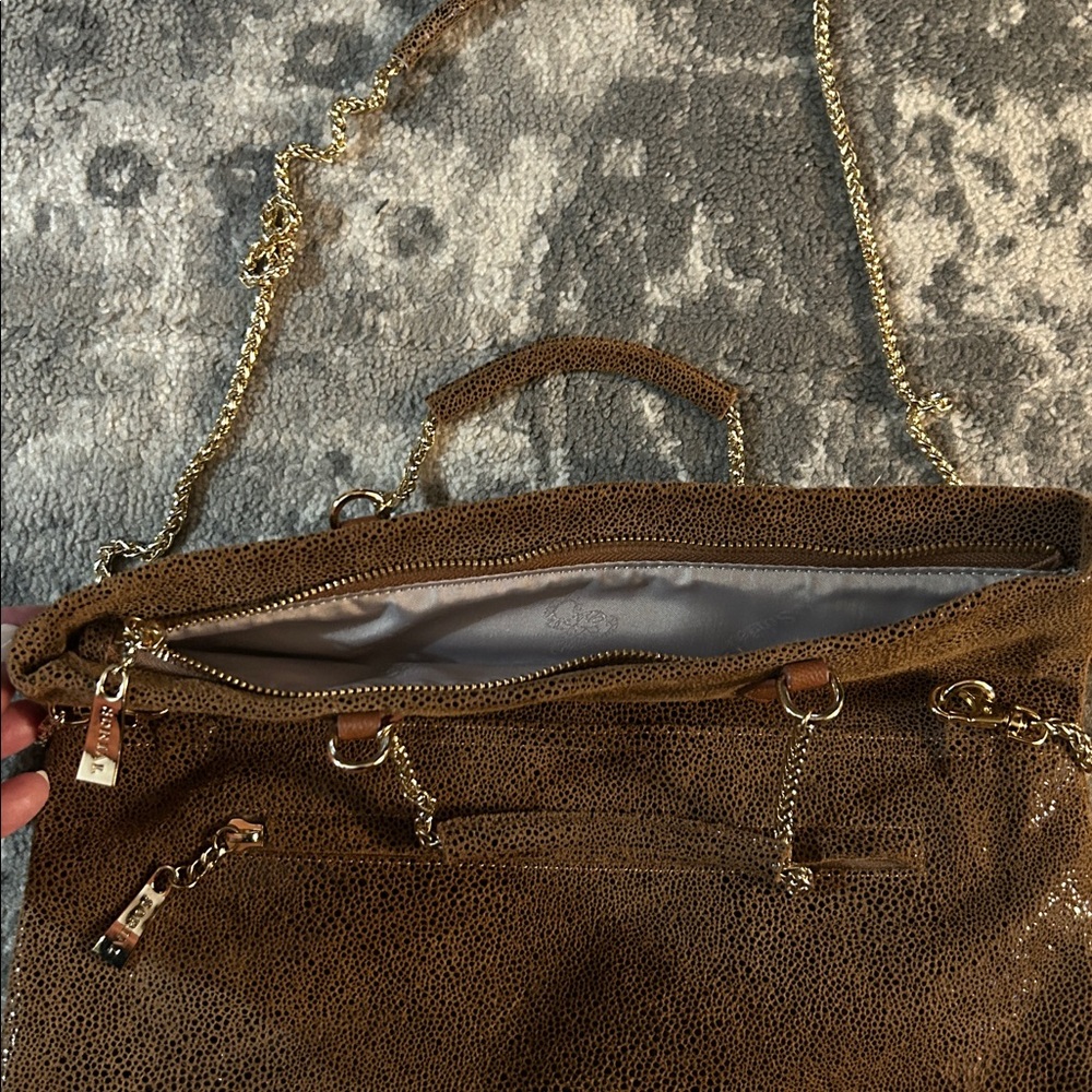 Sorial Textured Leather Handbag w Double Chainlink & Leather Handles & - Picture 7 of 11